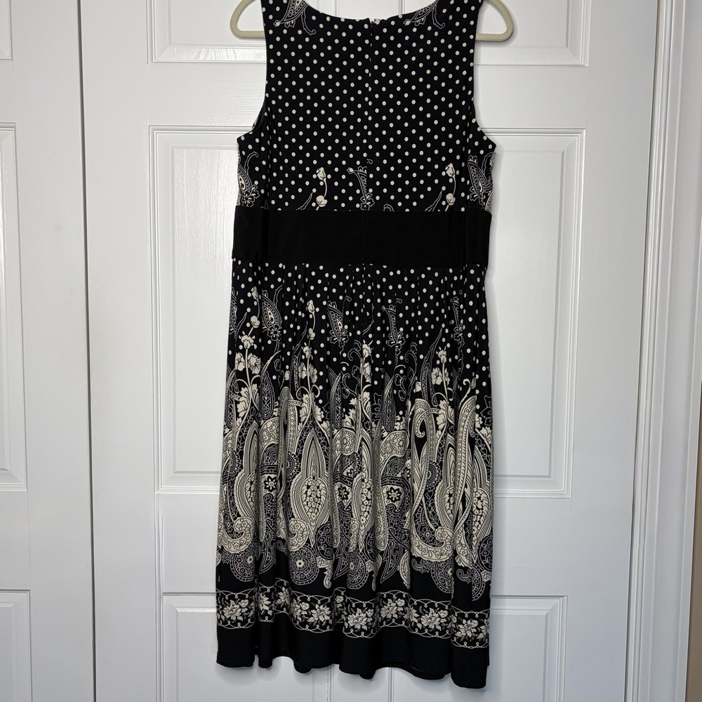 R&M Richards‎ Dress Womens 16W Paisley Polka Dot Empire Waist Sleeveless Black - Picture 5 of 7